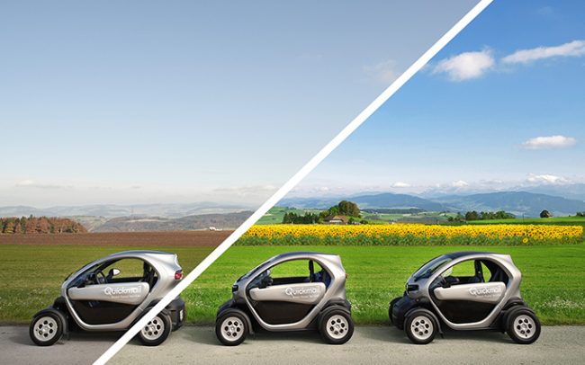 Ein vorher/nachher Vergleich für das Strandtuchbild von Quickmail