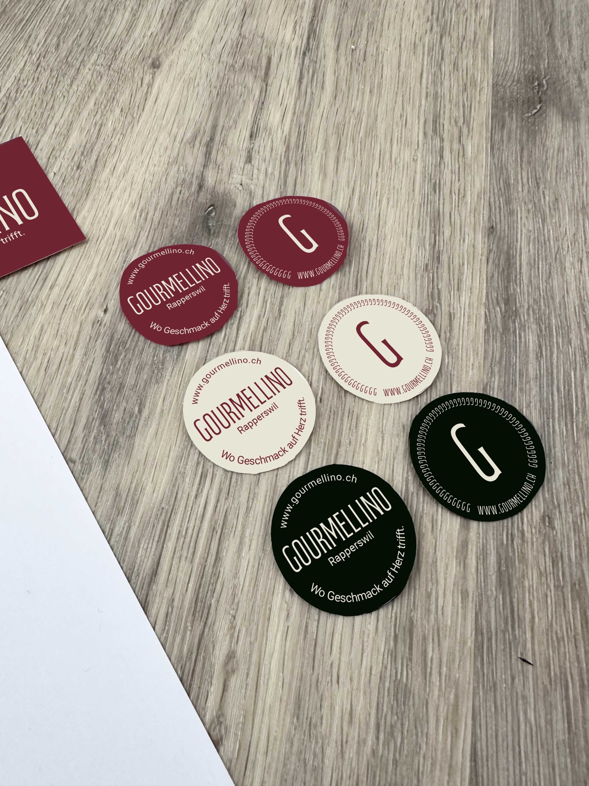 Gourmellino runde Etiketten in neuem Design.